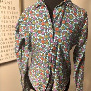 VTG 1950’s Floral Button-Down women’s Shirt - Blue with Multicolor Floral Small